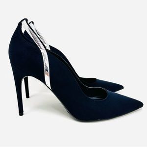 Marc Fisher Garlene Heels Navy/Silver Faux Suede Pointed Pump